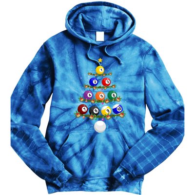 Billiards Lover Xmas Tree Lights Santa Billiards Christmas Gift Tie Dye Hoodie