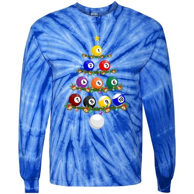 Billiards Lover Xmas Tree Lights Santa Billiards Christmas Gift Tie-Dye Long Sleeve Shirt