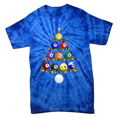 Billiards Lover Xmas Tree Lights Santa Billiards Christmas Gift Tie-Dye T-Shirt