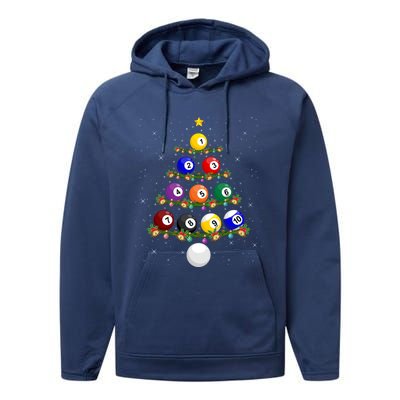 Billiards Lover Xmas Tree Lights Santa Billiards Christmas Gift Performance Fleece Hoodie