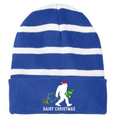 Bigfoot Lover Xmas Lighting Santa Bigfoot Hairy Christmas Gift Striped Beanie with Solid Band