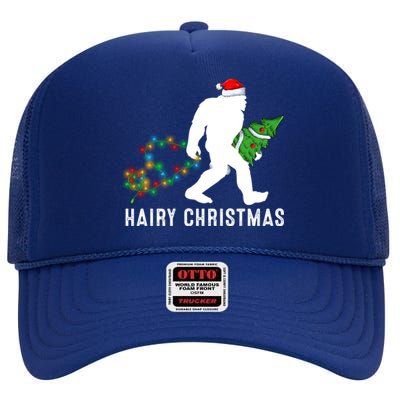 Bigfoot Lover Xmas Lighting Santa Bigfoot Hairy Christmas Gift High Crown Mesh Back Trucker Hat