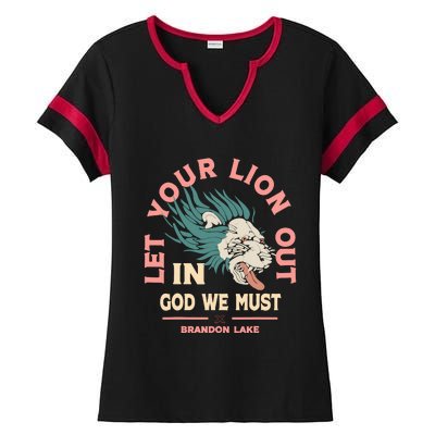 Brandon Let Your Lion Out We Must Merch Lake Ladies Halftime Notch Neck Tee