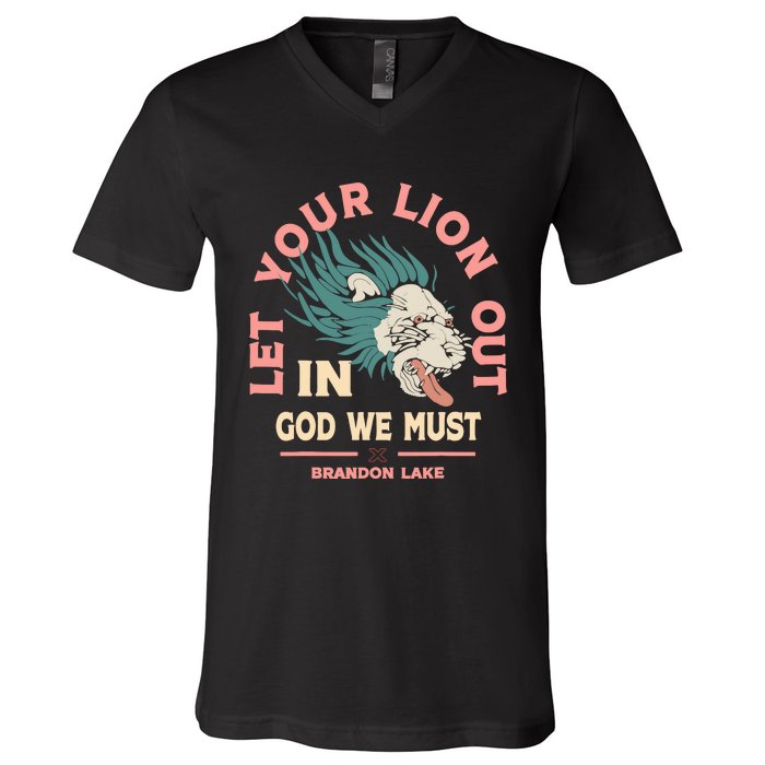 Brandon Let Your Lion Out We Must Merch Lake V-Neck T-Shirt