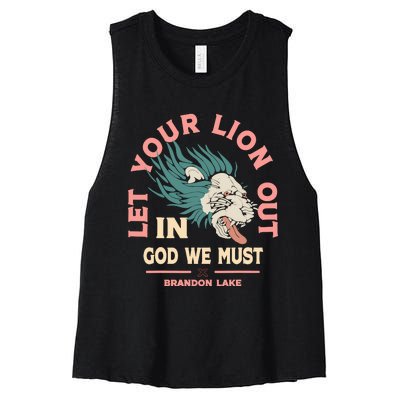 Brandon Let Your Lion Out We Must Merch Lake Women's Racerback Cropped Tank