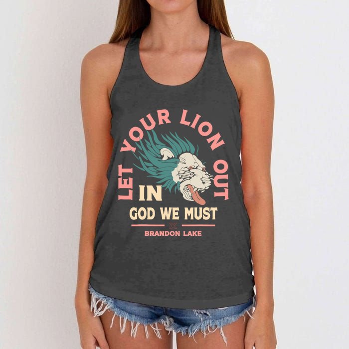 Brandon Let Your Lion Out We Must Merch Lake Women's Knotted Racerback Tank