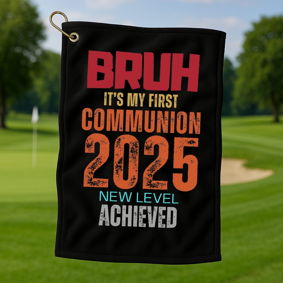 Bruh My 1st First Communion 2025 Video Game Golf Towel