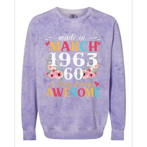 Born March 1963 Birthday Gift Made In 1963 60 Year Old Women Colorblast Crewneck Sweatshirt