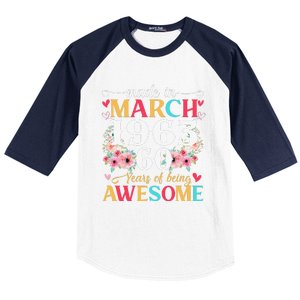 Born March 1963 Birthday Gift Made In 1963 60 Year Old Women Baseball Sleeve Shirt