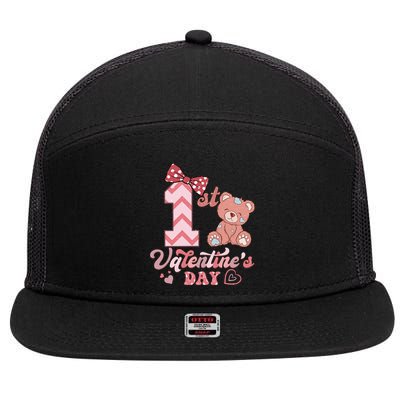 Bear My 1st Valentine's Day Gift For Girl 7 Panel Mesh Trucker Snapback Hat