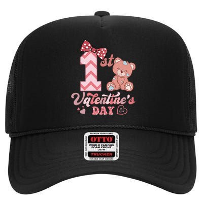 Bear My 1st Valentine's Day Gift For Girl High Crown Mesh Back Trucker Hat