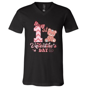 Bear My 1st Valentine's Day Gift For Girl V-Neck T-Shirt