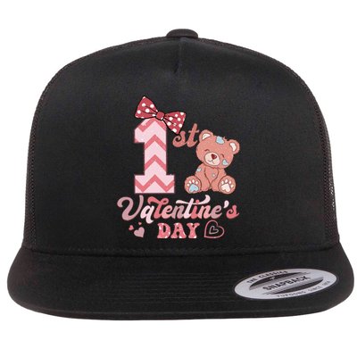 Bear My 1st Valentine's Day Gift For Girl Flat Bill Trucker Hat