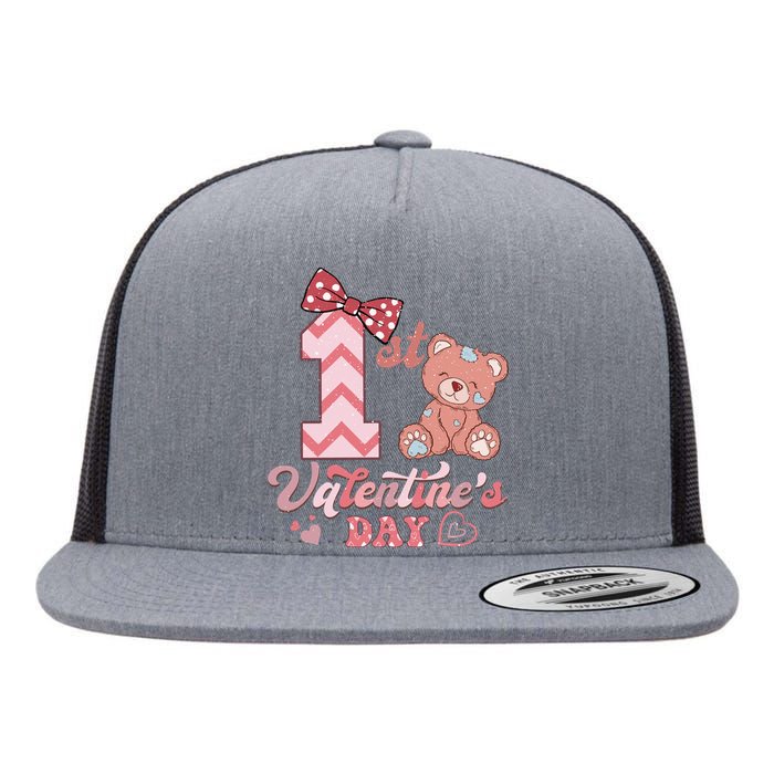 Bear My 1st Valentine's Day Gift For Girl Flat Bill Trucker Hat