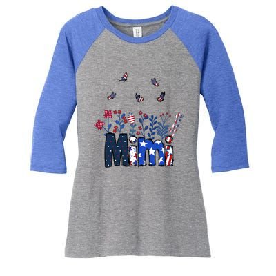 Butterflies Mimi 4th Of July Happy Usa Independence Christm Great Gift Women's Tri-Blend 3/4-Sleeve Raglan Shirt