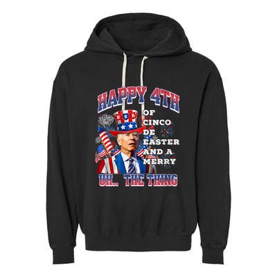 Biden Merry 4th The Thing Confused Joe Biden 4th Of July Garment-Dyed Fleece Hoodie