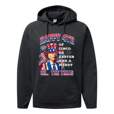 Biden Merry 4th The Thing Confused Joe Biden 4th Of July Performance Fleece Hoodie