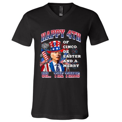 Biden Merry 4th The Thing Confused Joe Biden 4th Of July V-Neck T-Shirt