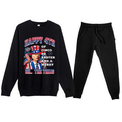 Biden Merry 4th The Thing Confused Joe Biden 4th Of July Premium Crewneck Sweatsuit Set