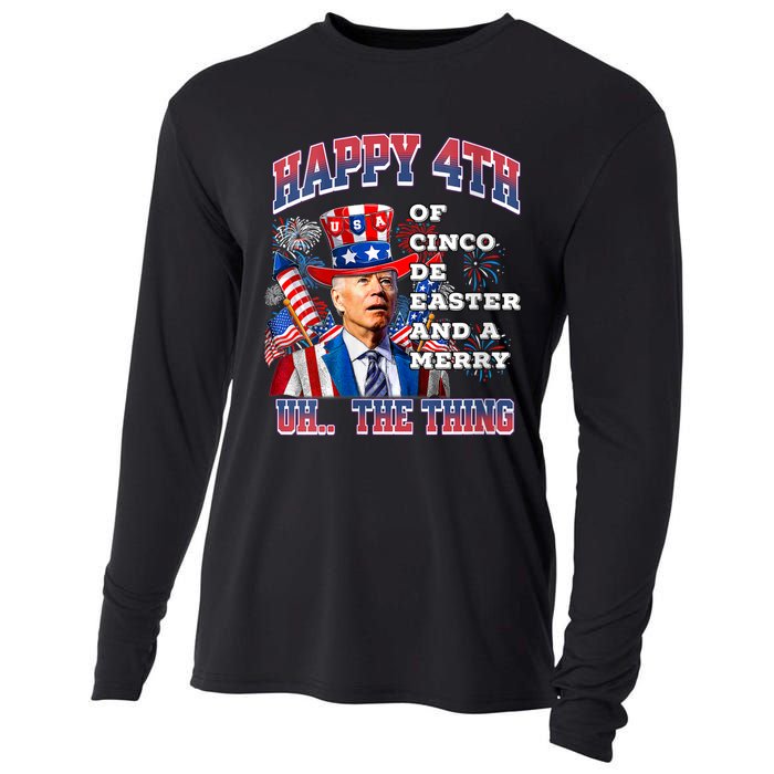 Biden Merry 4th The Thing Confused Joe Biden 4th Of July Cooling Performance Long Sleeve Crew