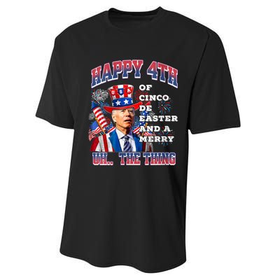 Biden Merry 4th The Thing Confused Joe Biden 4th Of July Performance Sprint T-Shirt