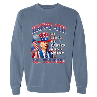 Biden Merry 4th The Thing Confused Joe Biden 4th Of July Garment-Dyed Sweatshirt