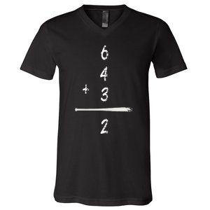 Baseball Math 6 4 3 2 Double Play Cute Softball Game V-Neck T-Shirt