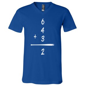 Baseball Math 6 4 3 2 Double Play Cute Gift Softball Game Gift V-Neck T-Shirt