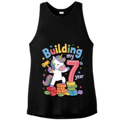 Building My 7th Year Unicorn Funny Design Ladies PosiCharge Tri-Blend Wicking Tank