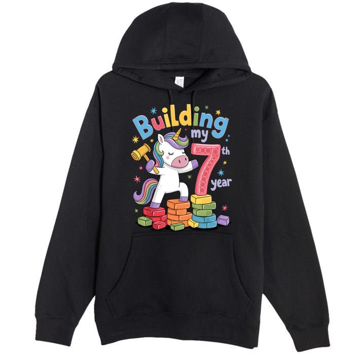 Building My 7th Year Unicorn Funny Design Premium Pullover Hoodie