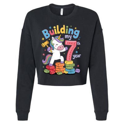 Building My 7th Year Unicorn Funny Design Cropped Pullover Crew