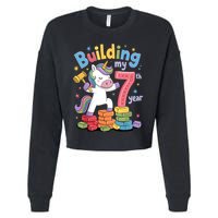 Building My 7th Year Unicorn Funny Design Cropped Pullover Crew