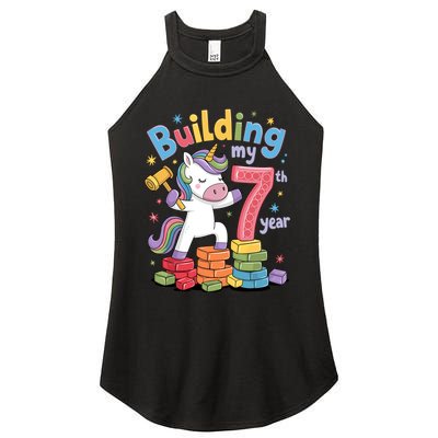 Building My 7th Year Unicorn Funny Design Women's Perfect Tri Rocker Tank