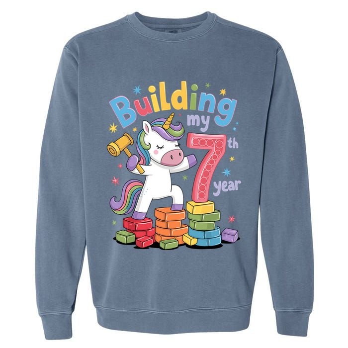 Building My 7th Year Unicorn Funny Design Garment-Dyed Sweatshirt
