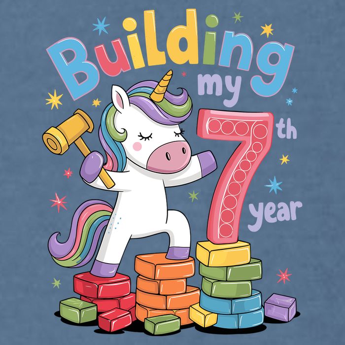 Building My 7th Year Unicorn Funny Design Garment-Dyed Sweatshirt