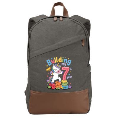 Building My 7th Year Unicorn Funny Design Cotton Canvas Backpack