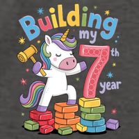 Building My 7th Year Unicorn Funny Design Vector Backpack