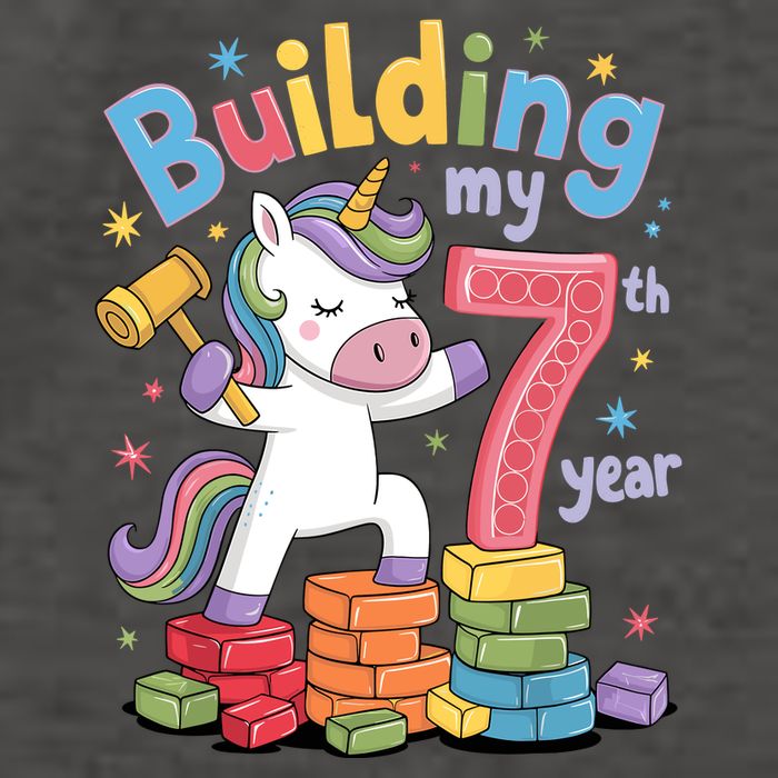 Building My 7th Year Unicorn Funny Design Vector Backpack