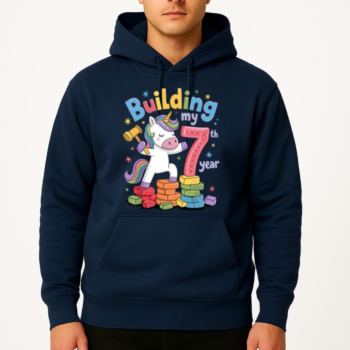 Building My 7th Year Unicorn Funny Design Hoodie