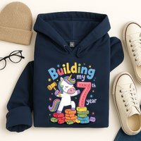 Building My 7th Year Unicorn Funny Design Hoodie