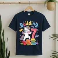Building My 7th Year Unicorn Funny Design T-Shirt