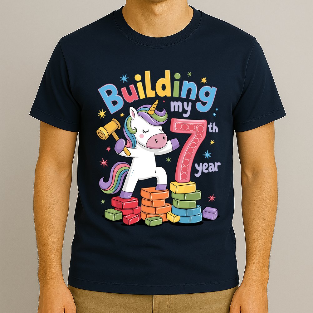Building My 7th Year Unicorn Funny Design T-Shirt