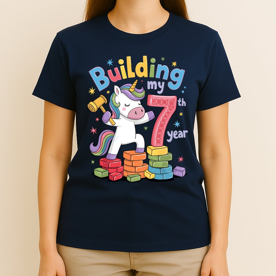 Building My 7th Year Unicorn Funny Design T-Shirt