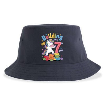 Building My 7th Year Unicorn Funny Design Sustainable Bucket Hat