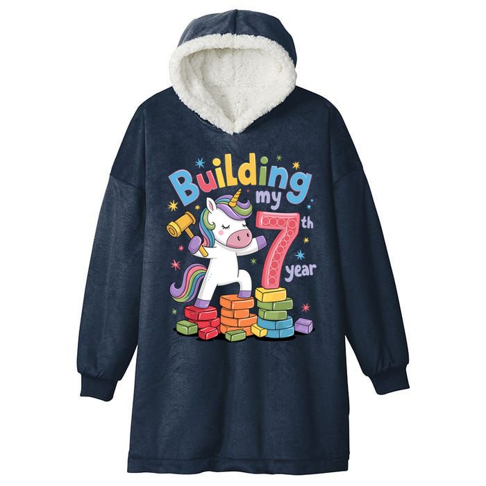 Building My 7th Year Unicorn Funny Design Hooded Wearable Blanket