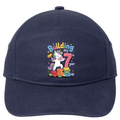 Building My 7th Year Unicorn Funny Design 7-Panel Snapback Hat
