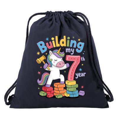 Building My 7th Year Unicorn Funny Design Drawstring Bag