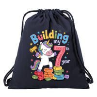 Building My 7th Year Unicorn Funny Design Drawstring Bag