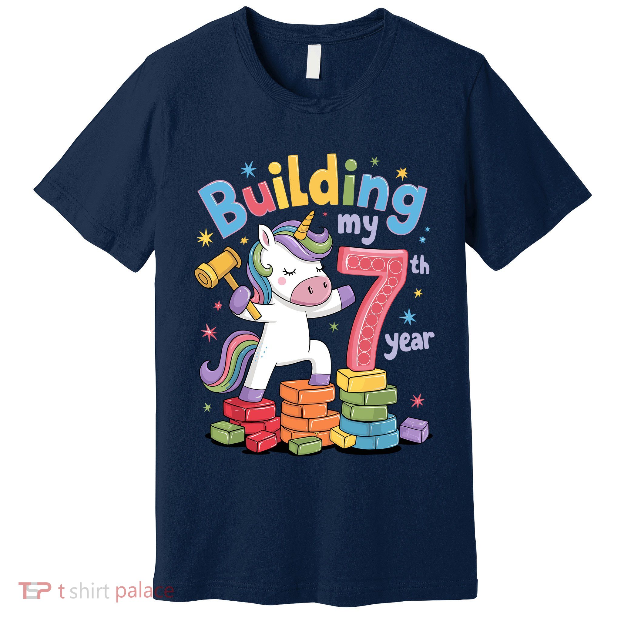 Building My 7th Year Unicorn Funny Design Premium T-Shirt