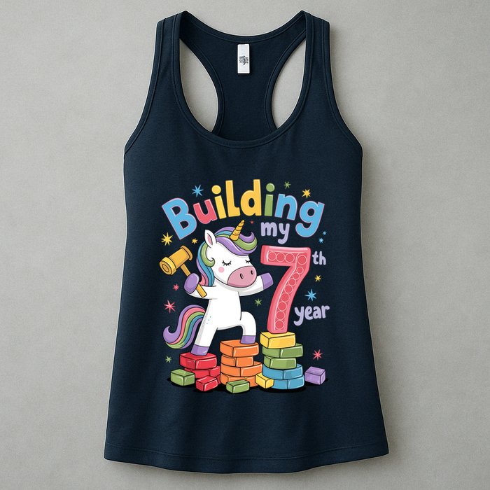 Building My 7th Year Unicorn Funny Design Womens Tank Top